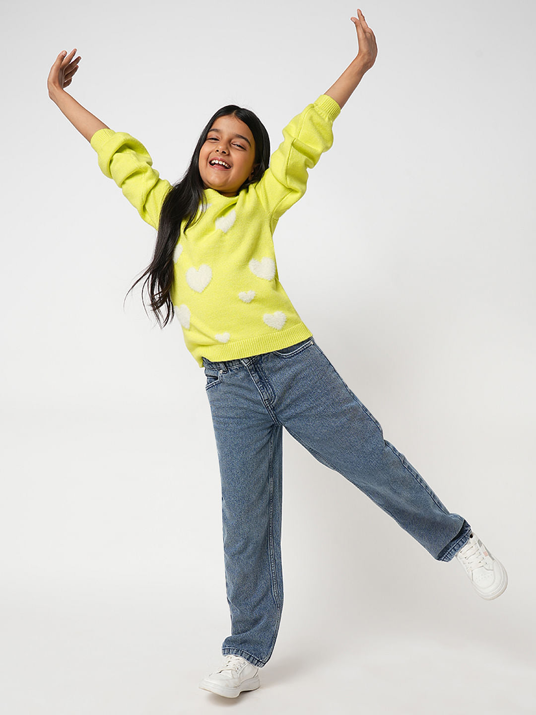 Girl Yellow Fluffy Heart Pullover