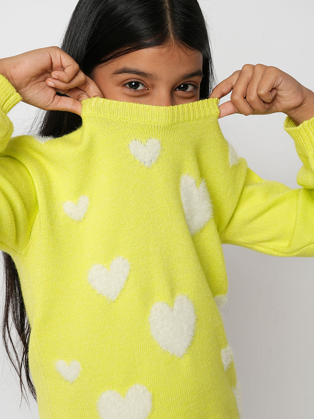 Girl Yellow Fluffy Heart Pullover