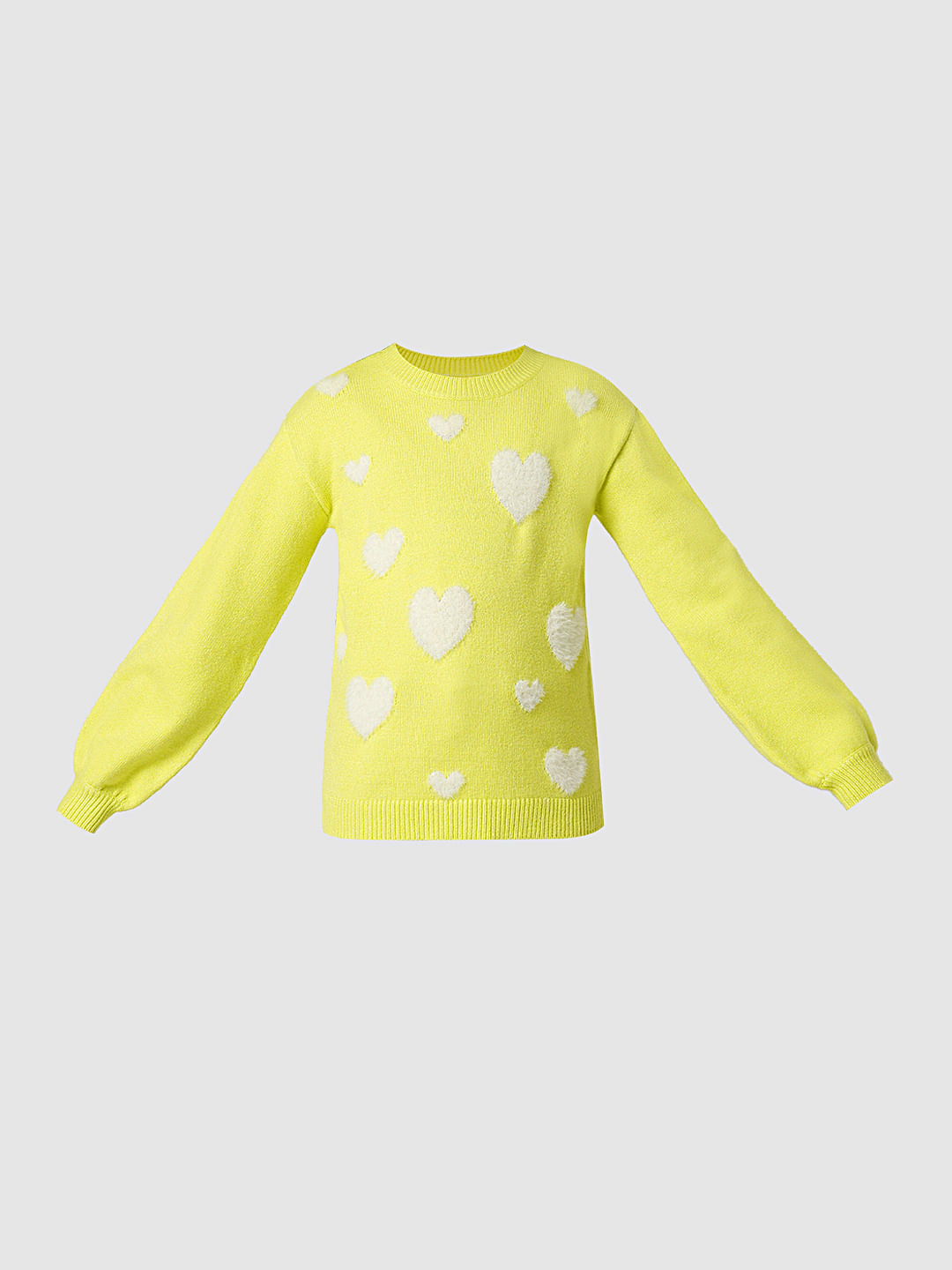 Girl Yellow Fluffy Heart Pullover