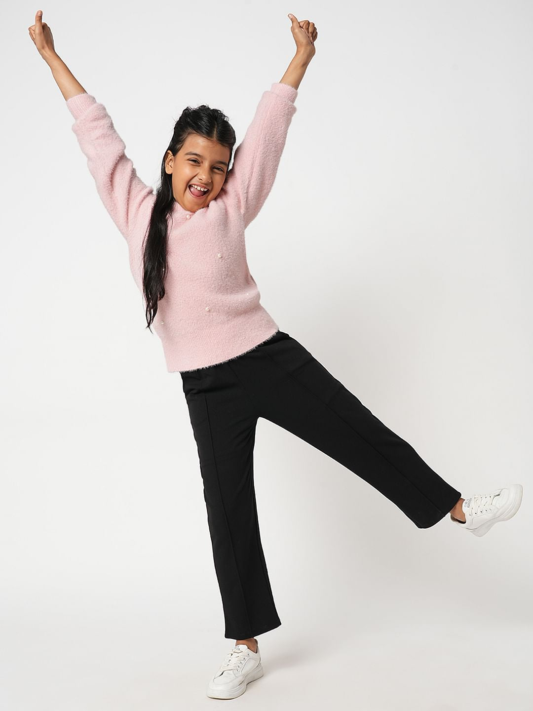 Girl Pink Pearl Embellished Sweater