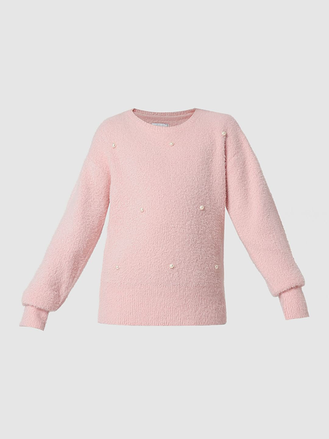 Girl Pink Pearl Embellished Sweater