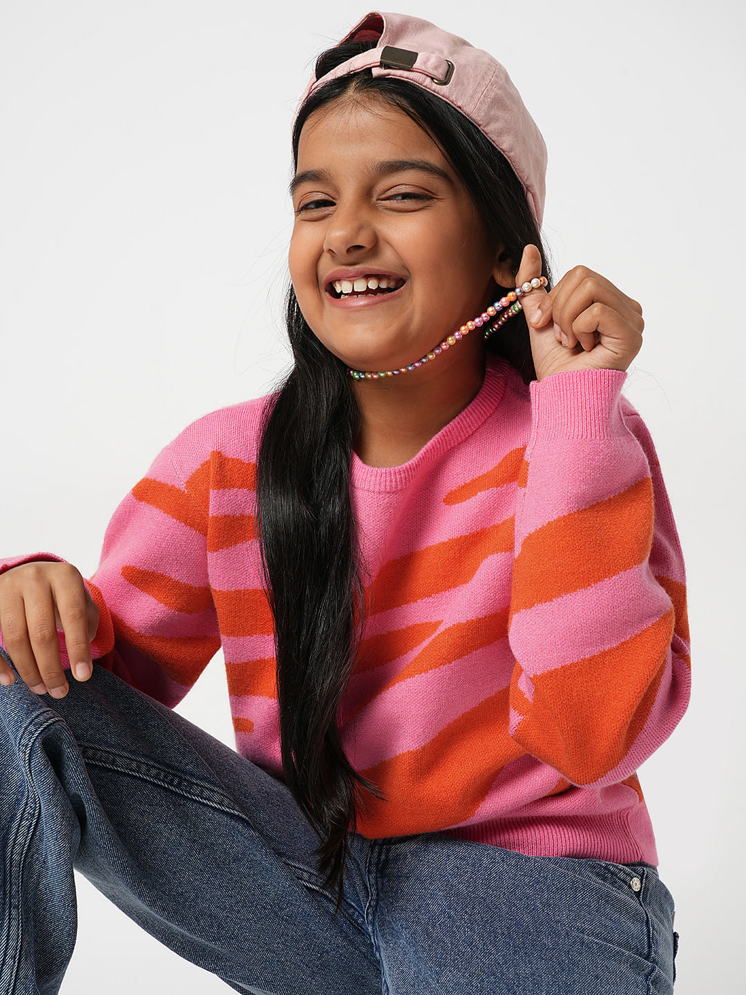 Girl Pink Printed Sweater