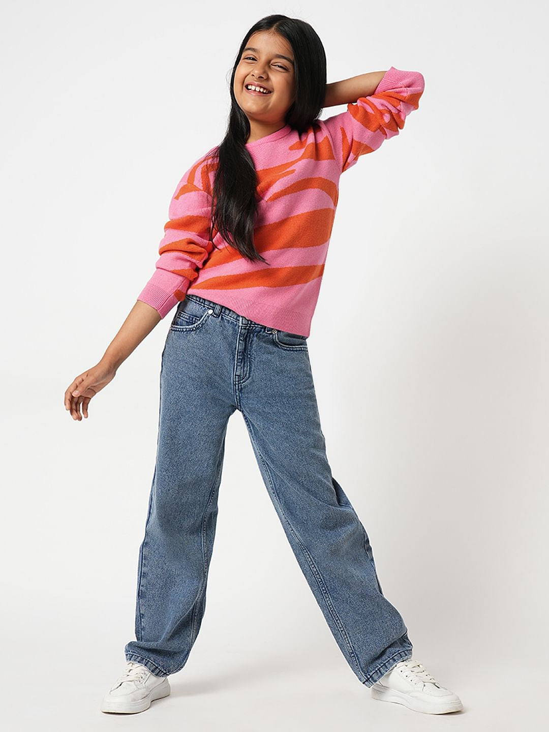 Girl Pink Printed Sweater