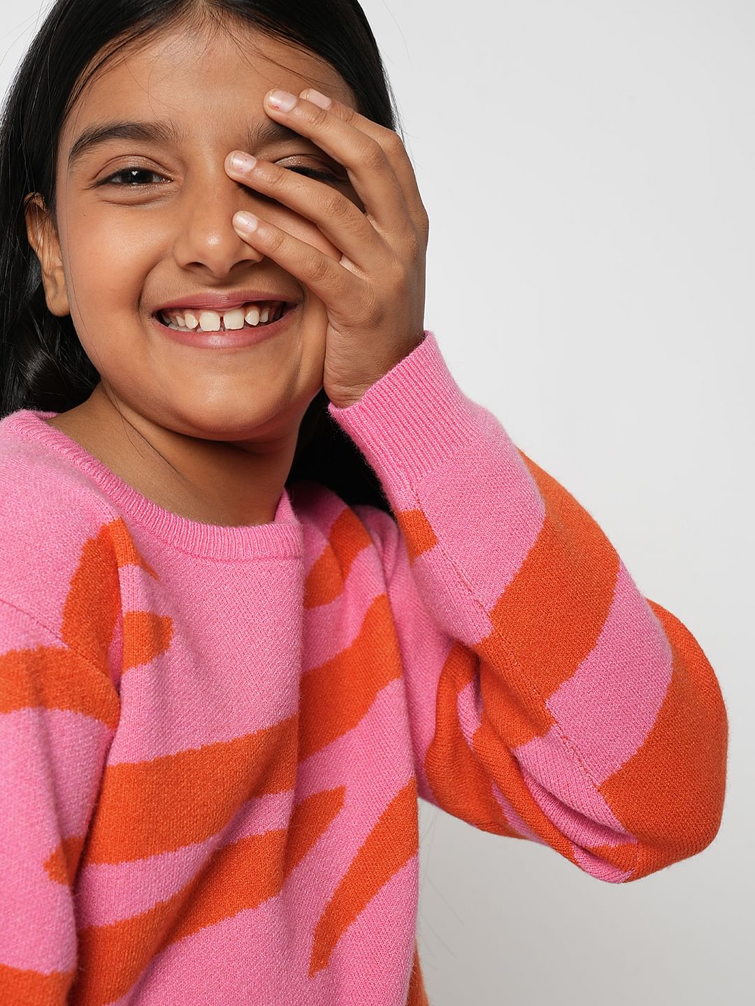 Girl Pink Printed Sweater