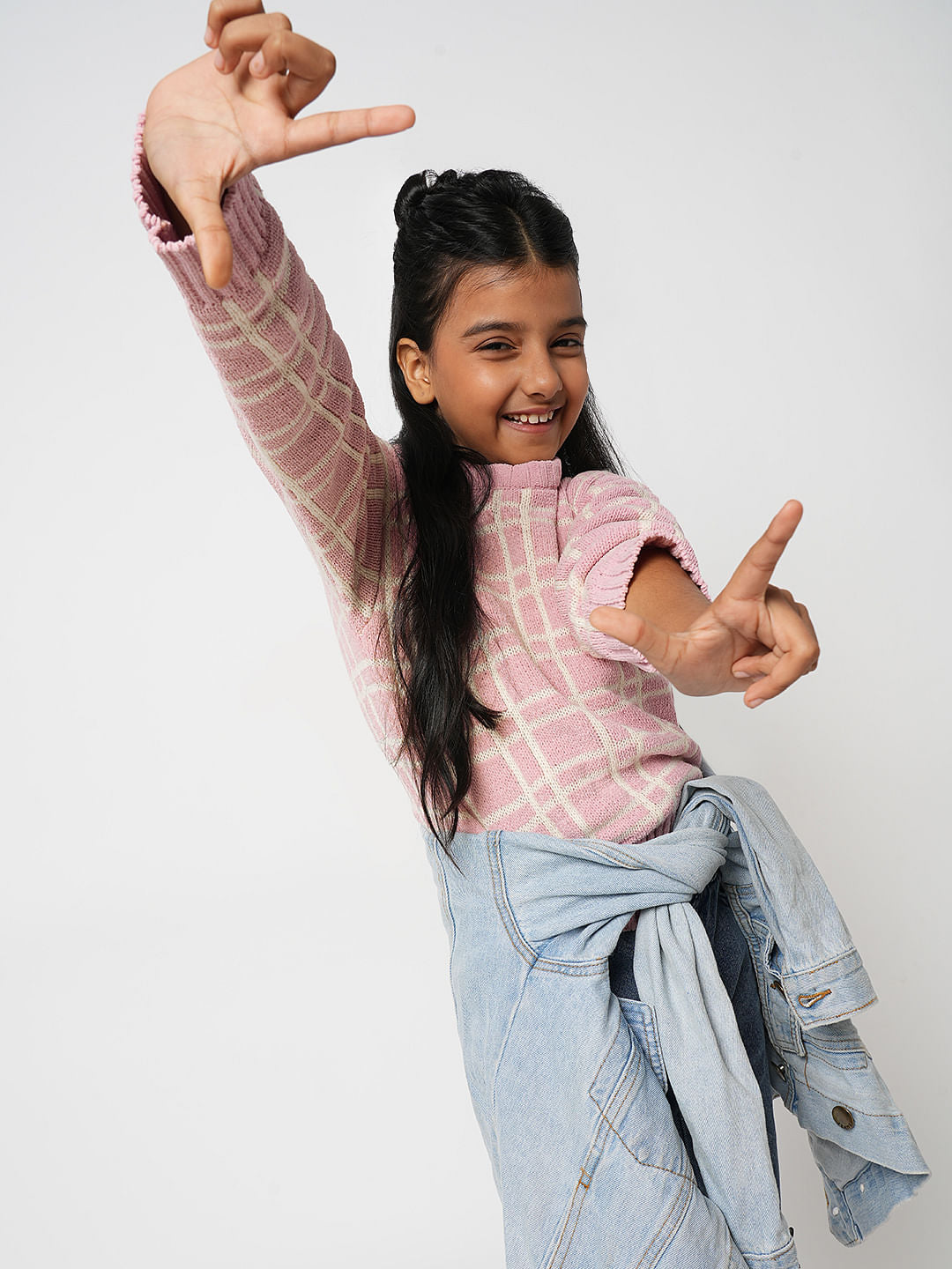 Girl Pink Check Print Sweater