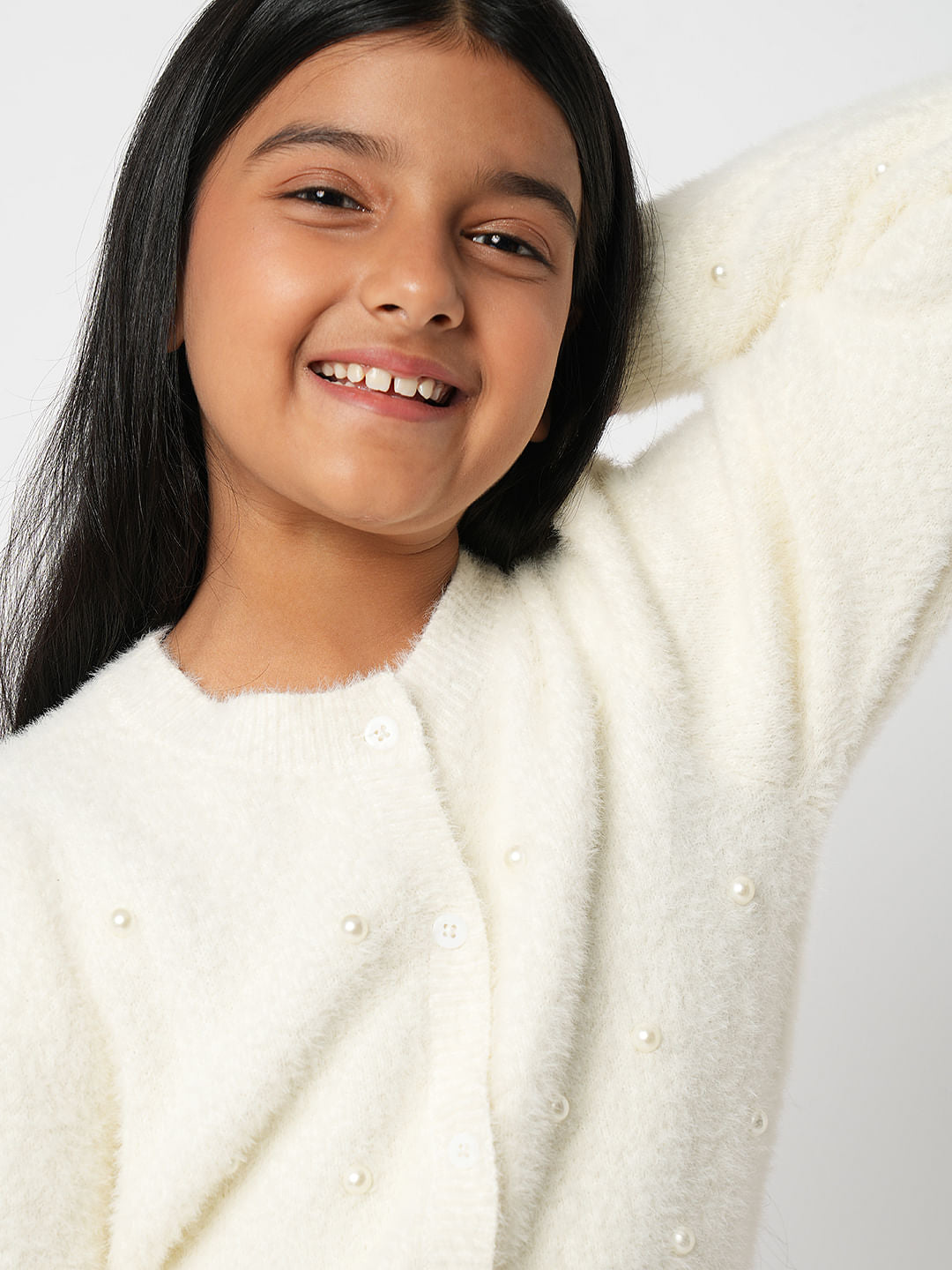 Girl Off-White Pearl Embellished Cardigan
