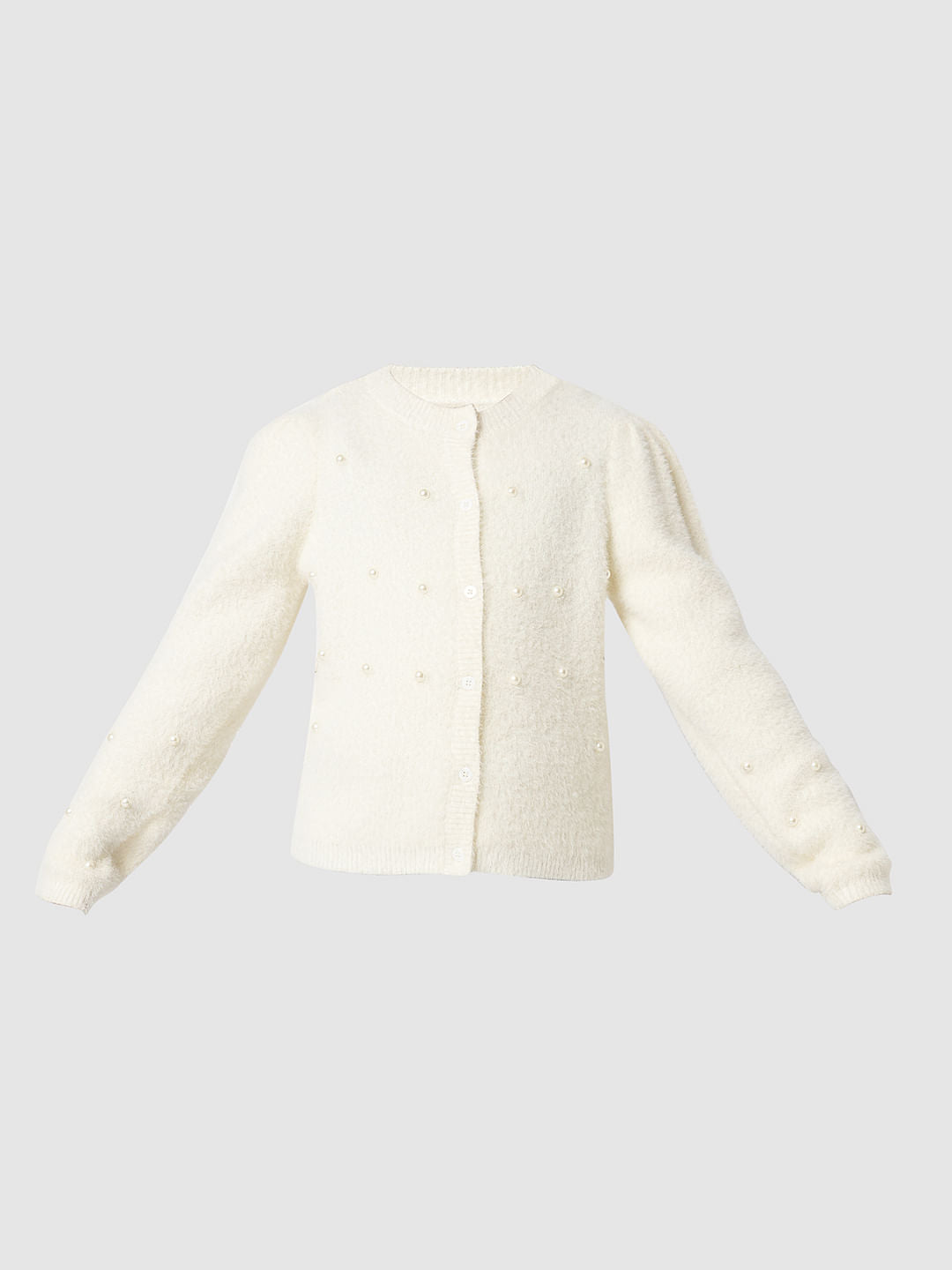 Girl Off-White Pearl Embellished Cardigan