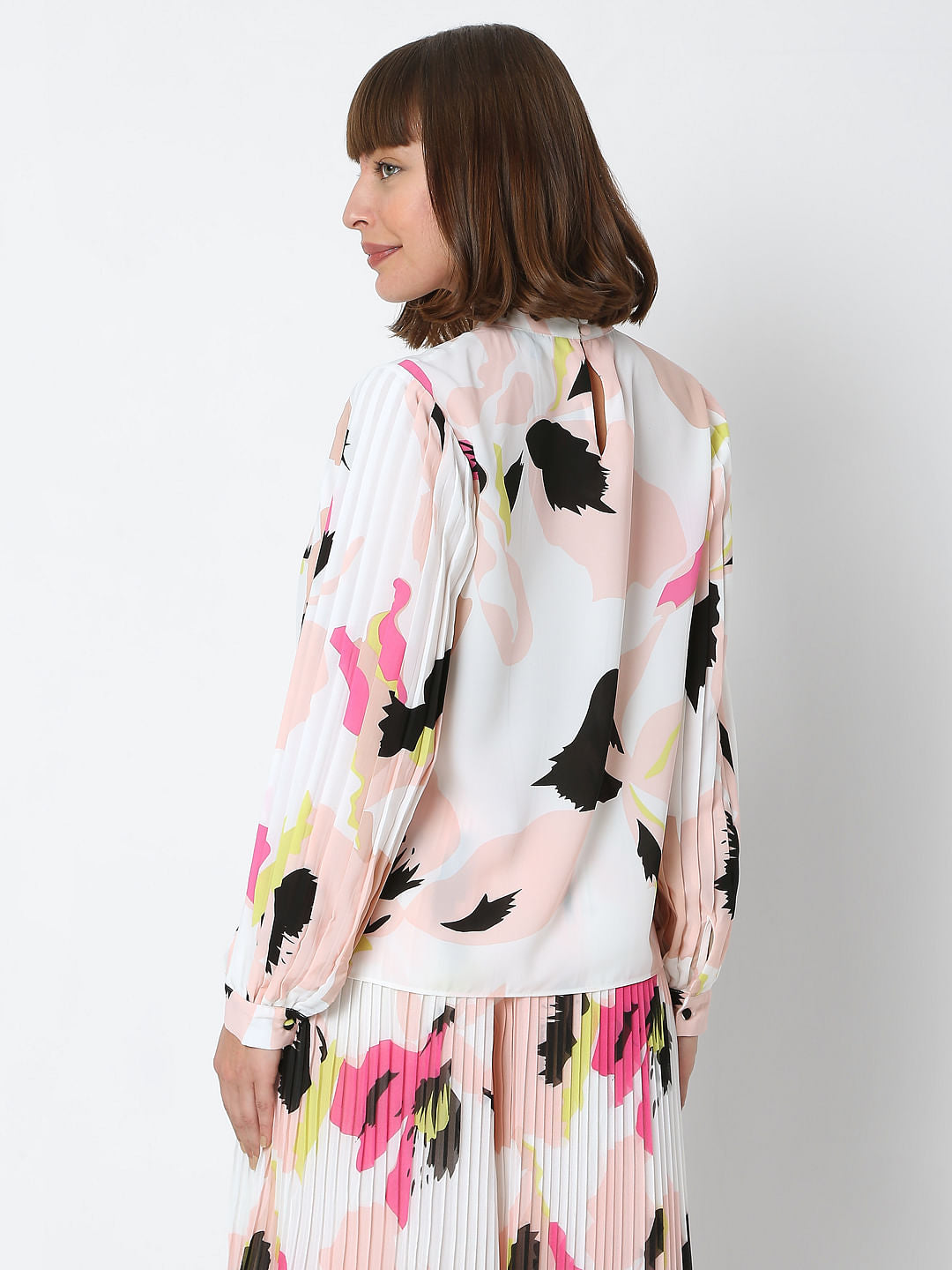 White Abstract Print Co-Ord Top
