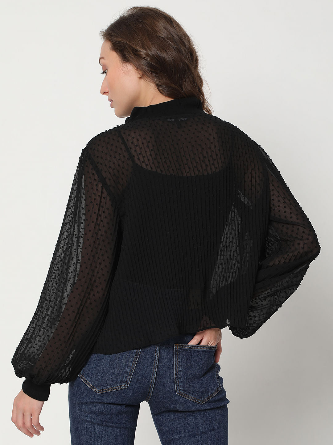 Black Dobby Pleated Top