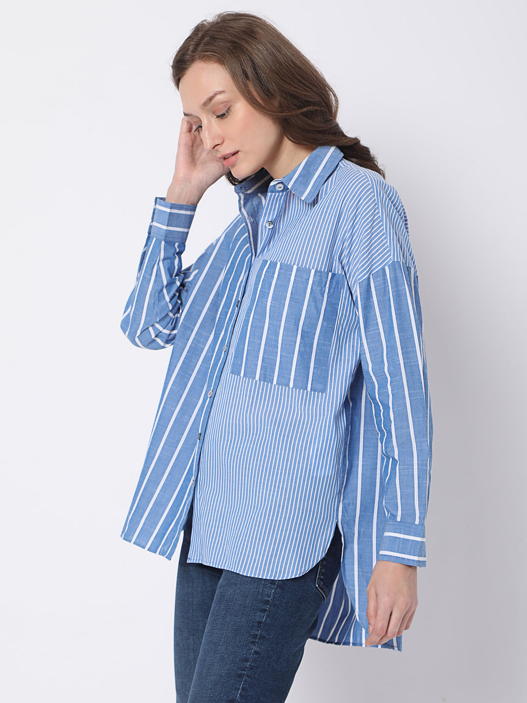 Blue Striped Hi-Low Shirt