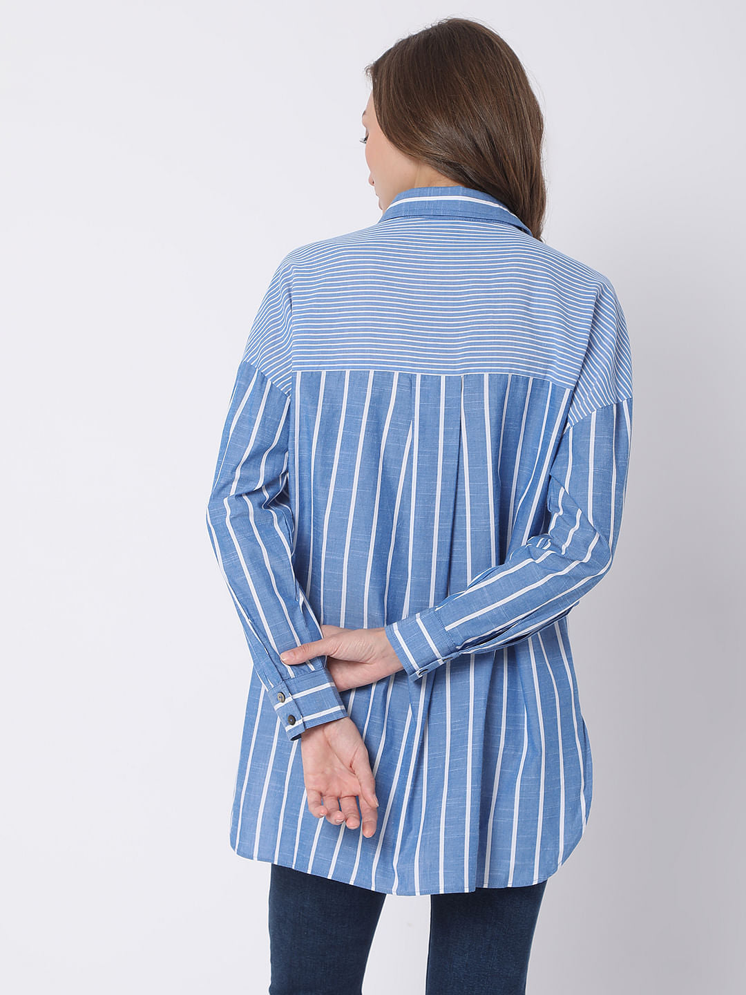 Blue Striped Hi-Low Shirt