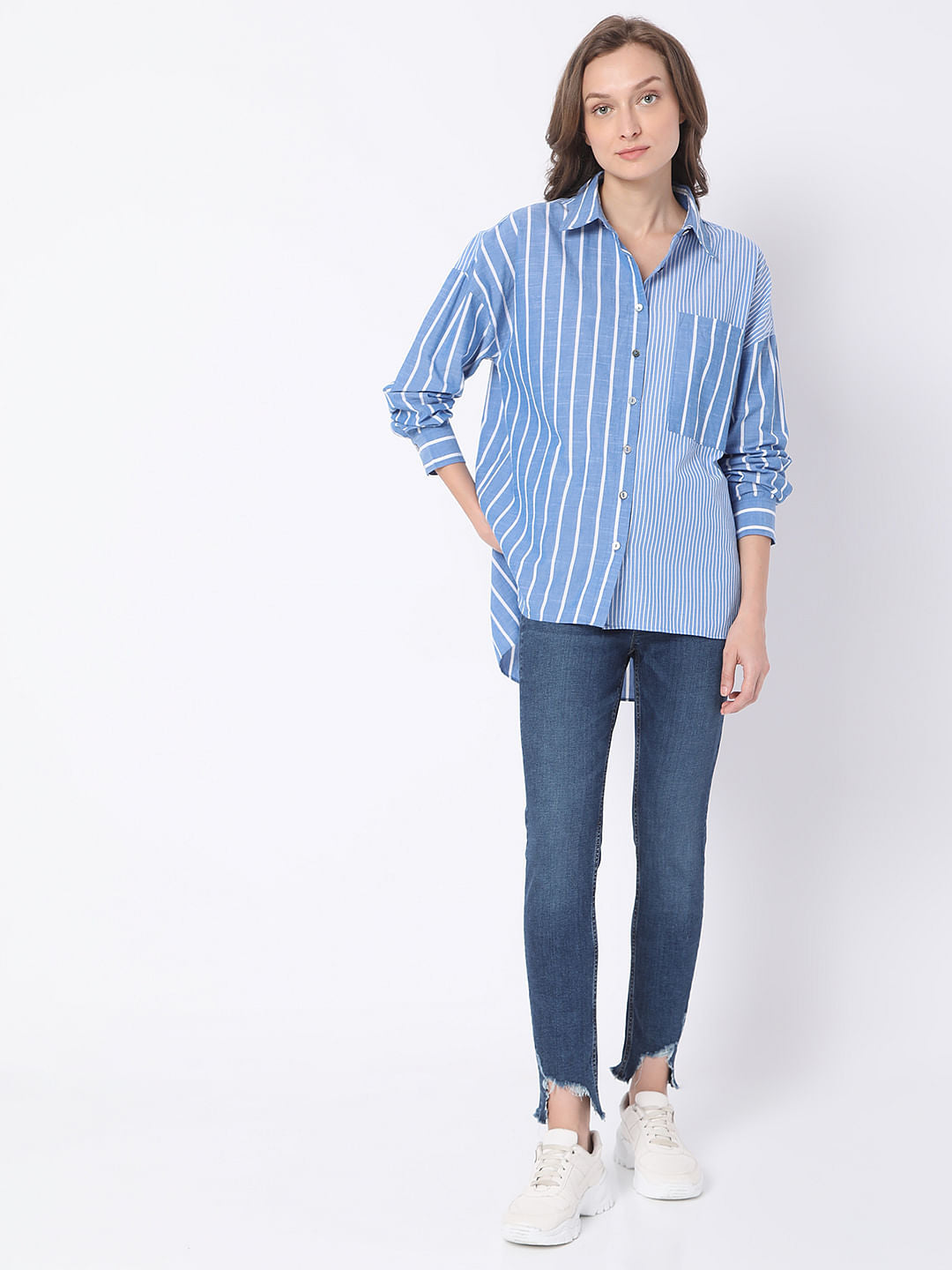 Blue Striped Hi-Low Shirt