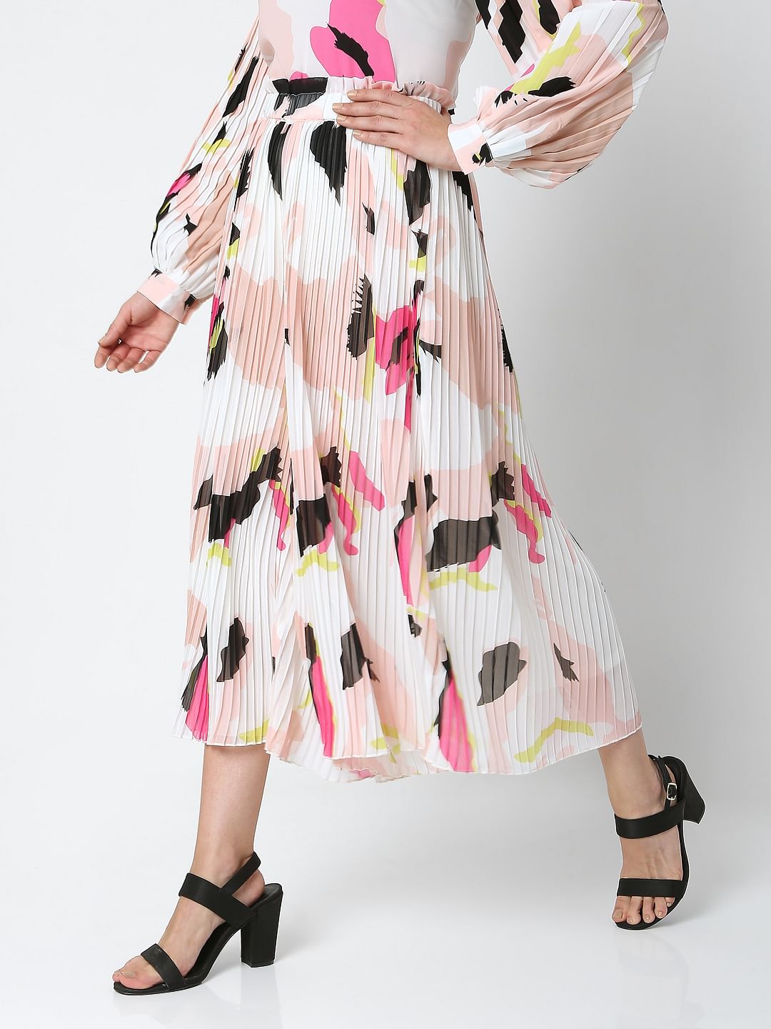 White High Rise Abstract Print Co-Ord Skirt