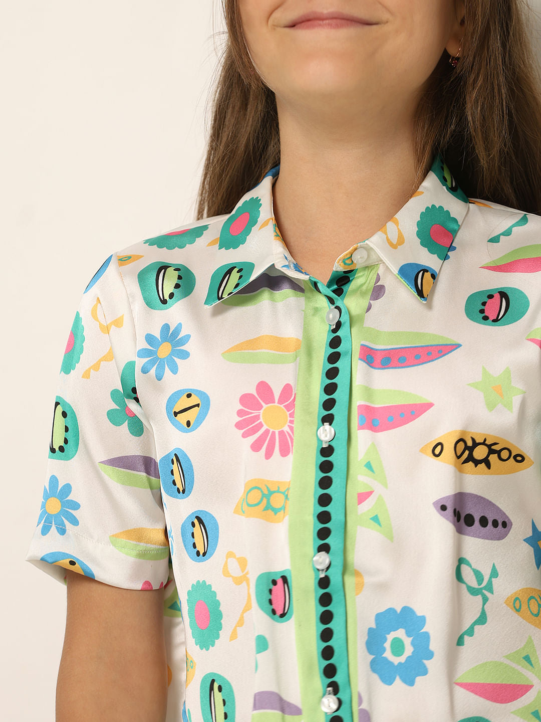 White Printed Co-Ord Set Shirt