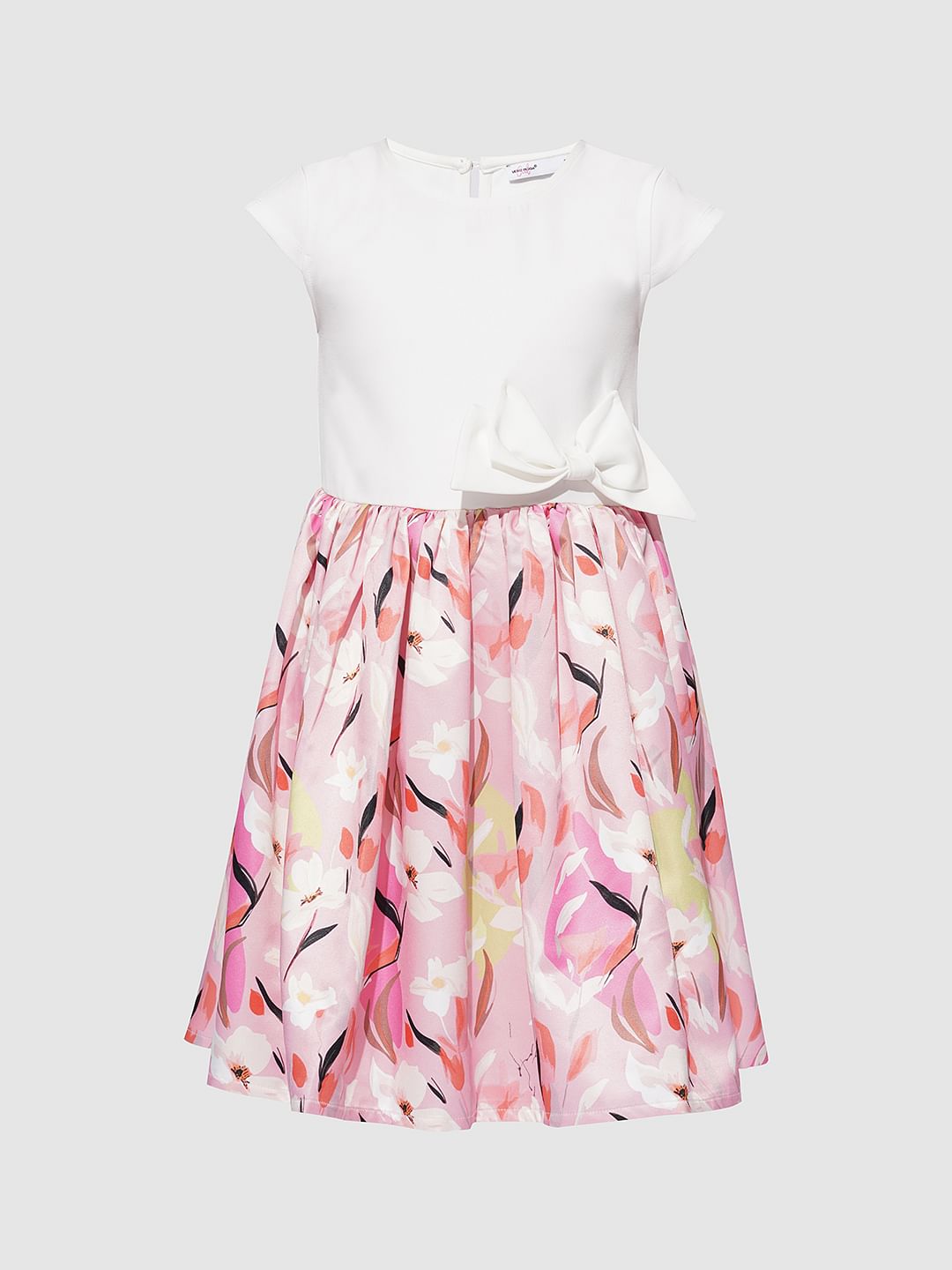 Girls White Printed Fit & Flare Dress