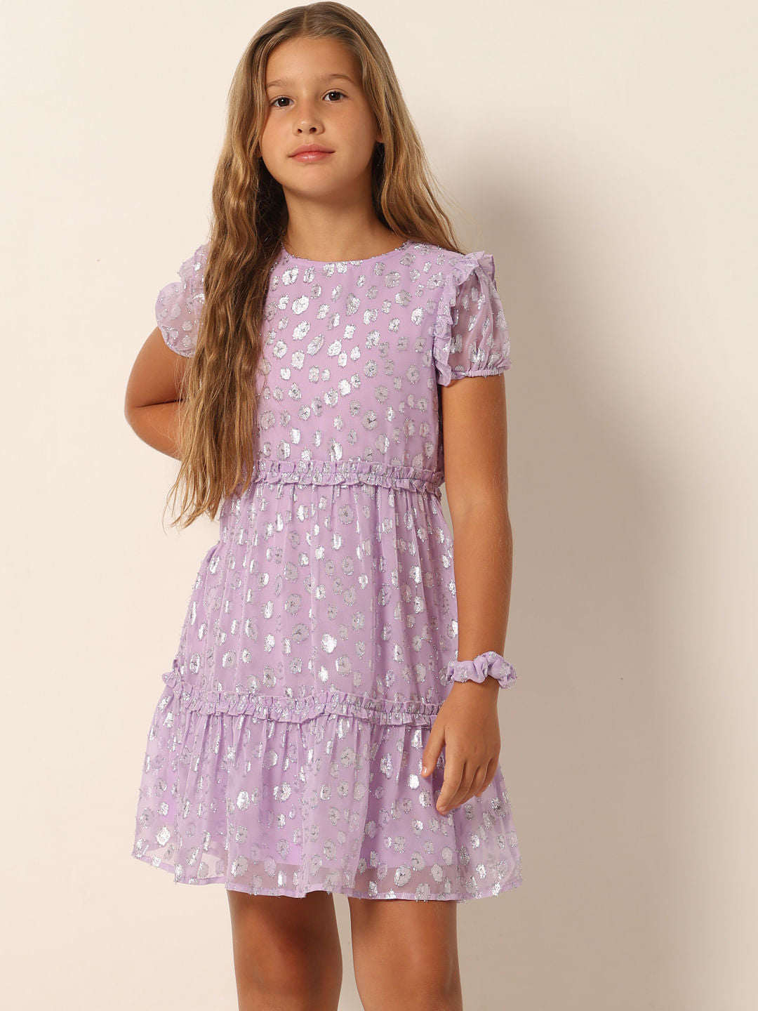 Purple Printed Tiered Dress