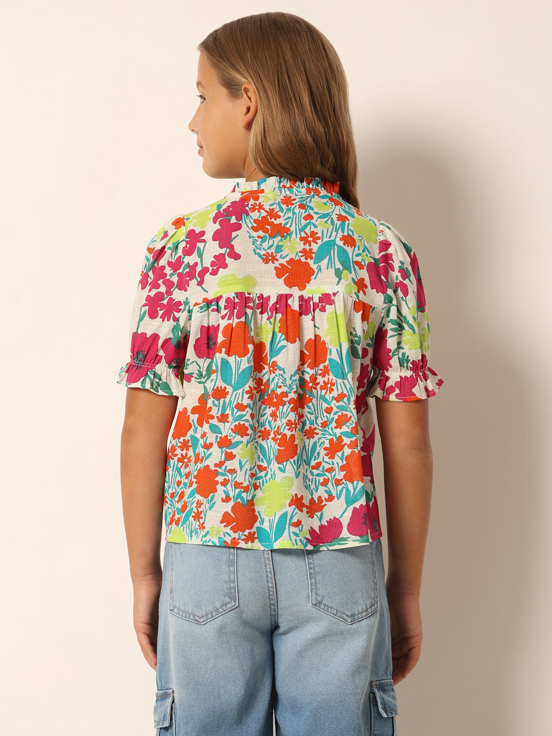 White Floral Print Cotton Top