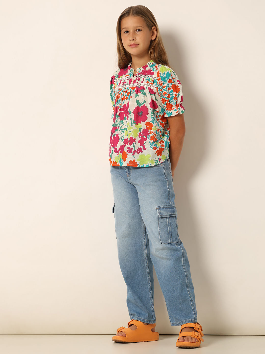 White Floral Print Cotton Top