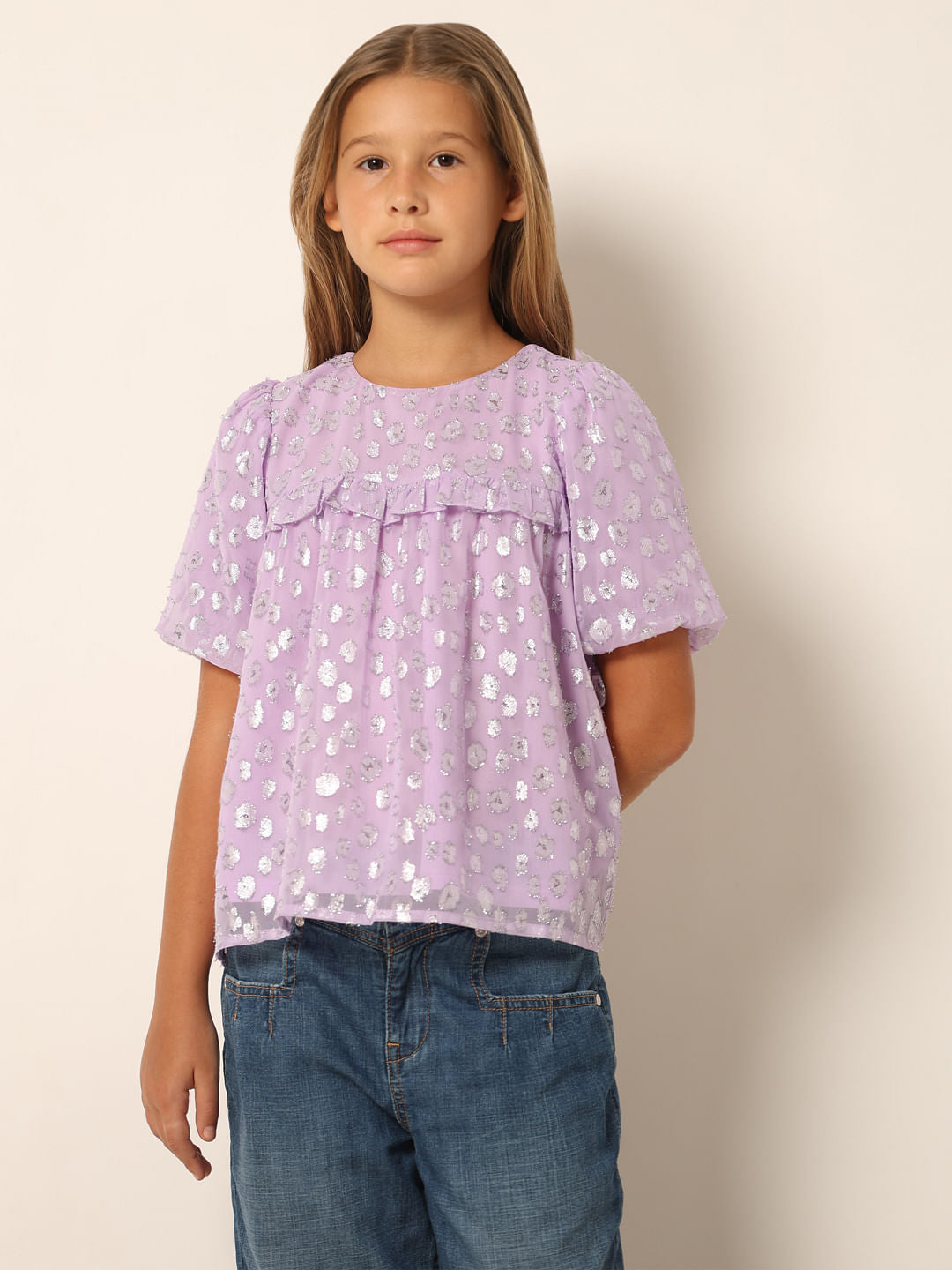 Purple Printed Flared Top