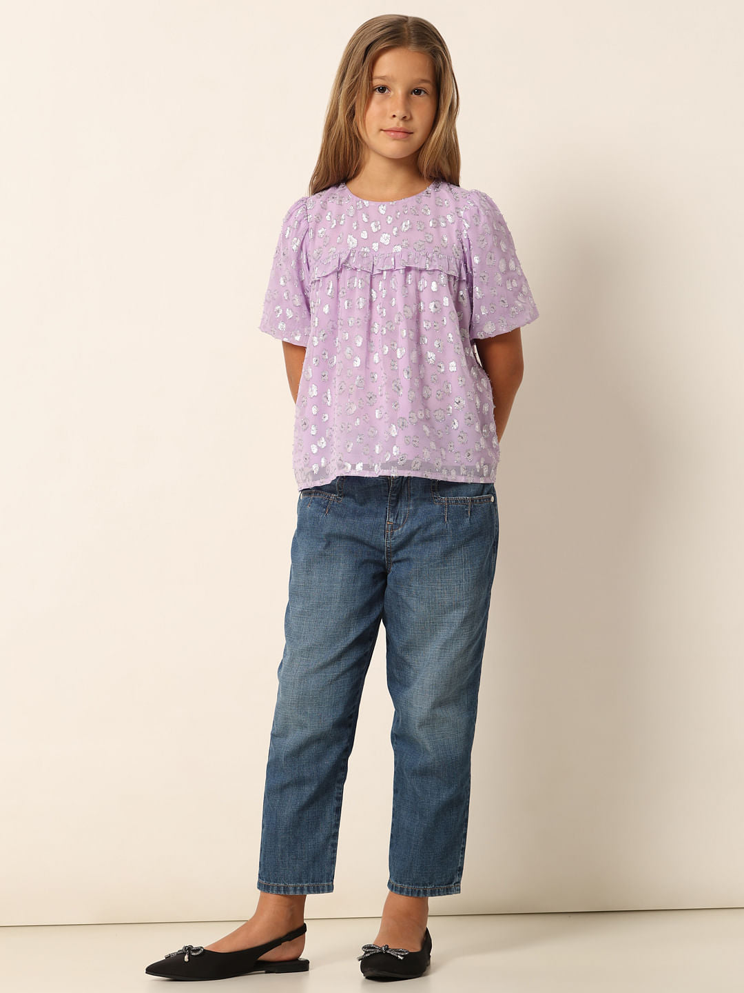 Purple Printed Flared Top