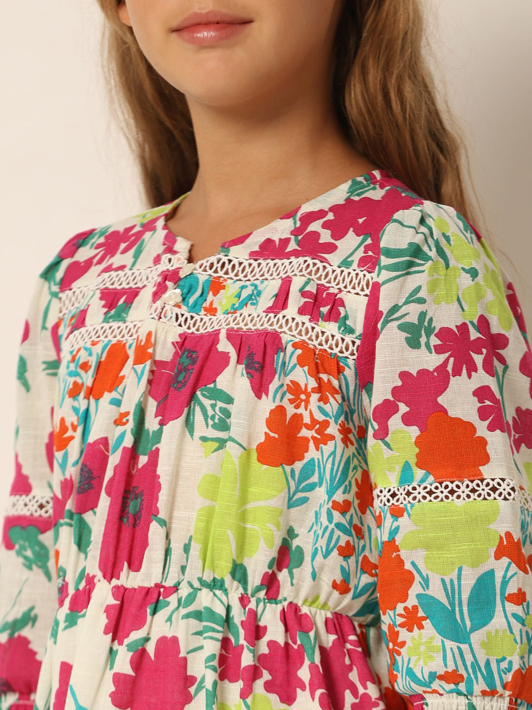 White Floral Print Cotton Dress