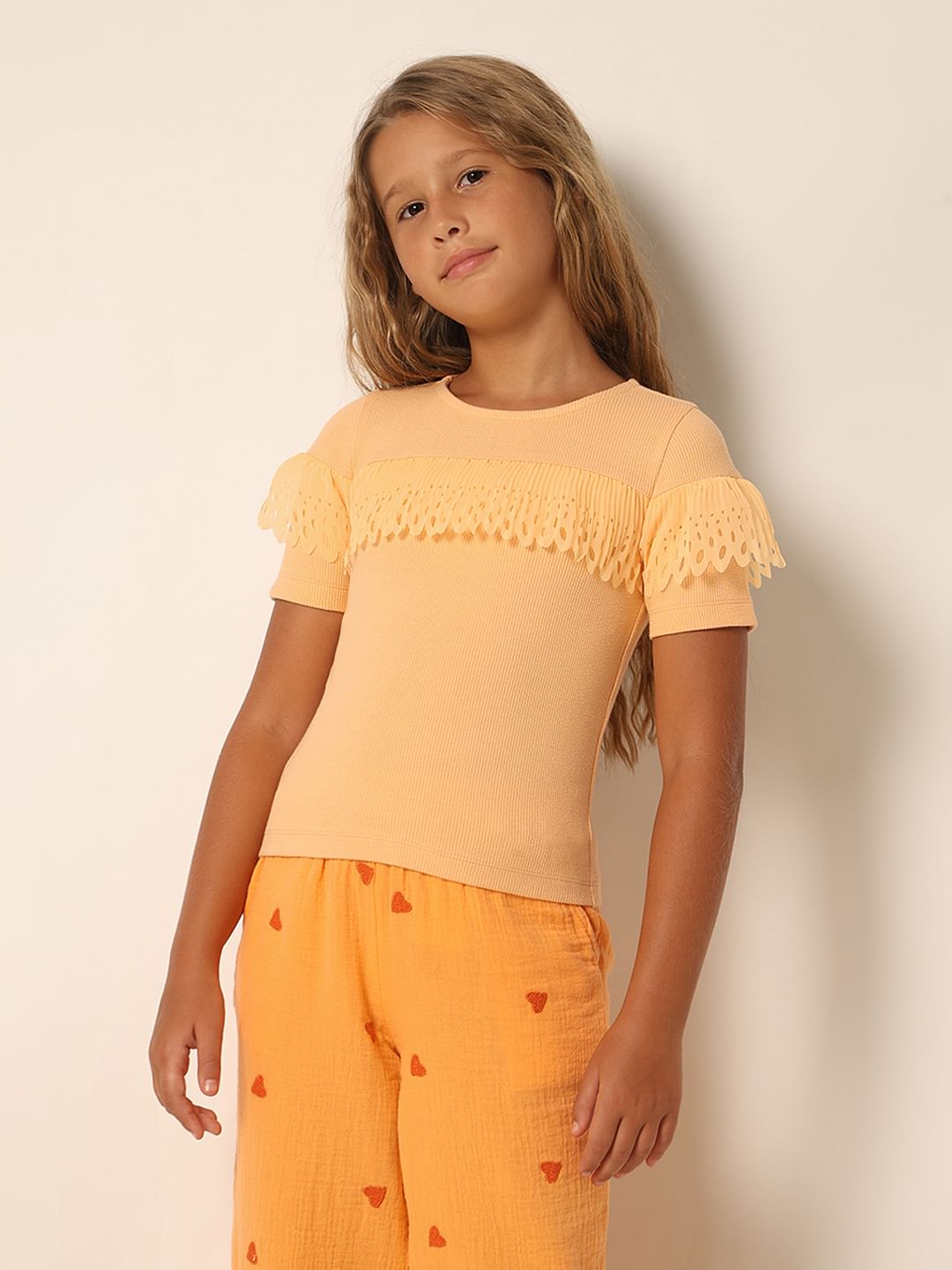 Peach Mesh Detail Ribbed Top