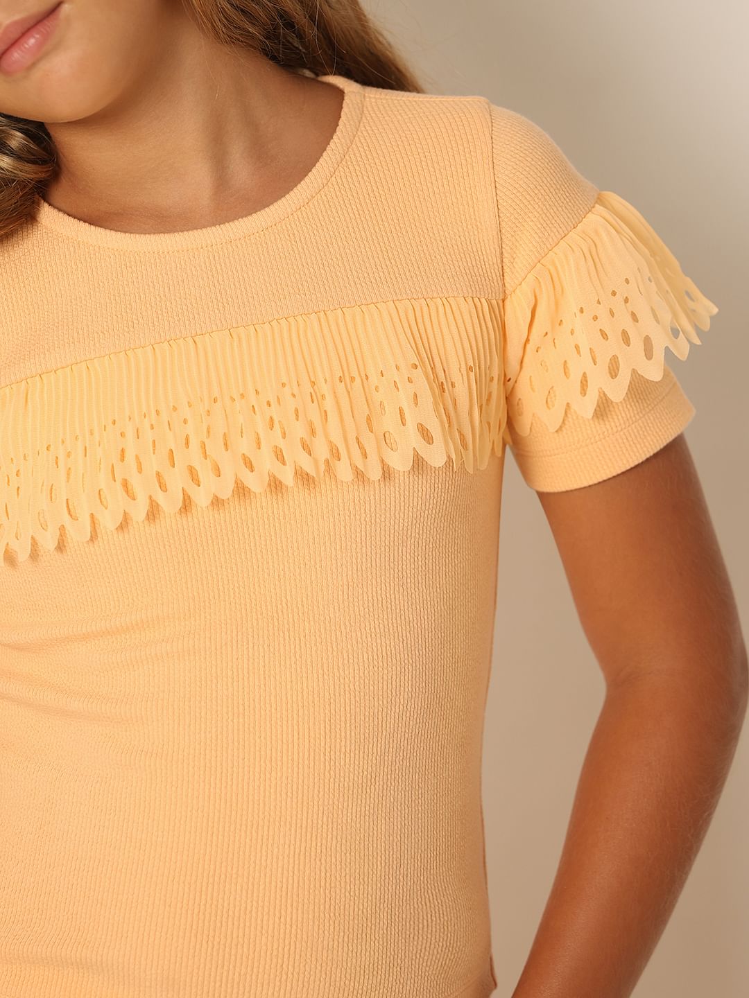 Peach Mesh Detail Ribbed Top