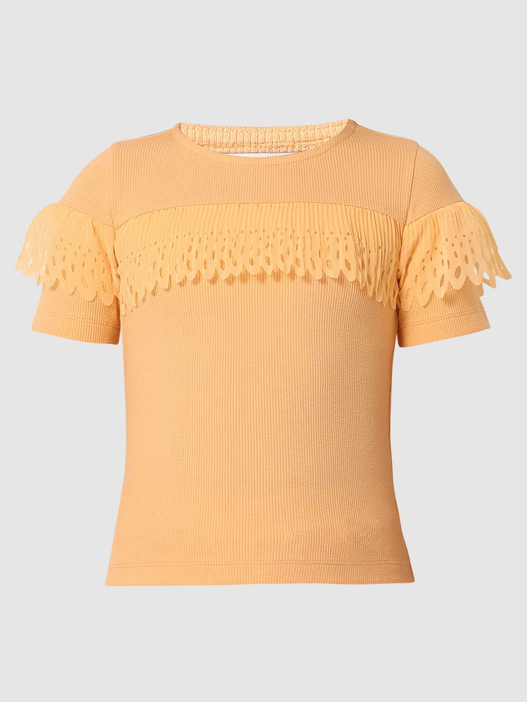 Peach Mesh Detail Ribbed Top