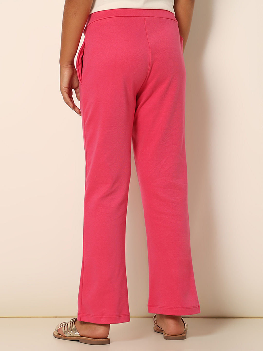 Girls Pink Mid Rise Straight Fit Pants