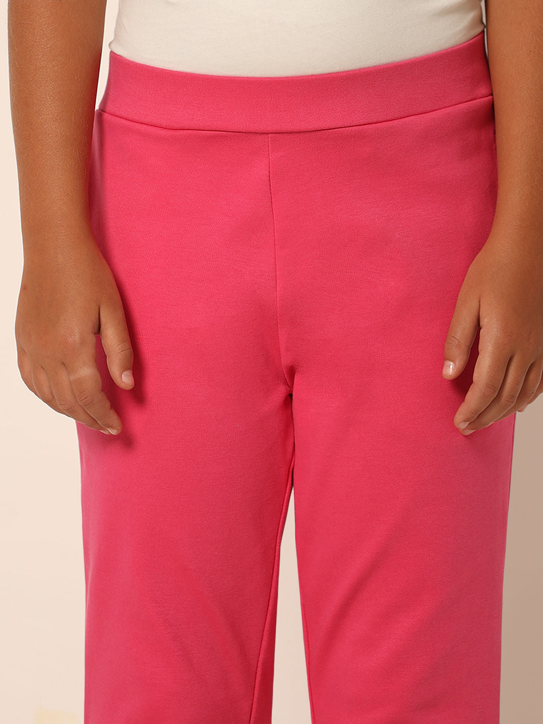 Girls Pink Mid Rise Straight Fit Pants