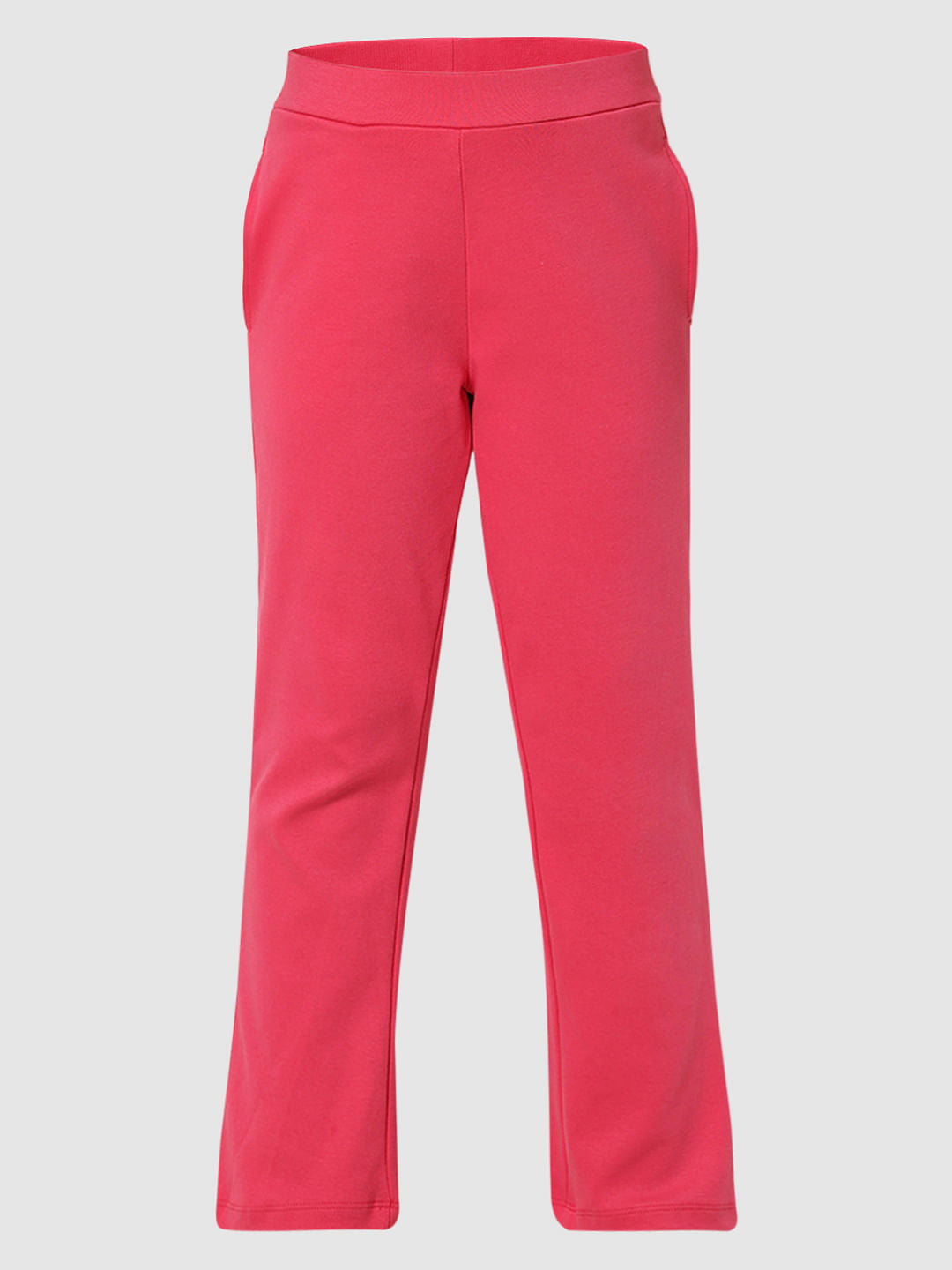 Girls Pink Mid Rise Straight Fit Pants