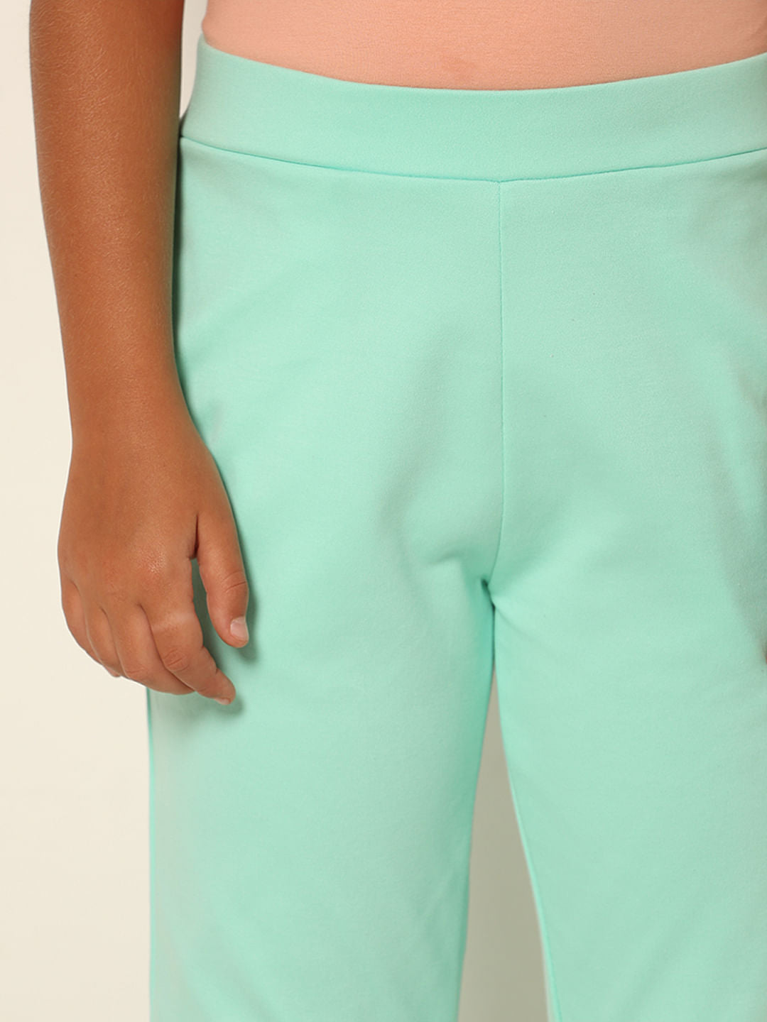Girls Mint Green Mid Rise Straight Fit Pants