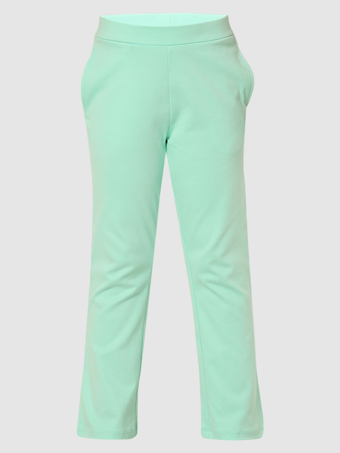 Girls Mint Green Mid Rise Straight Fit Pants