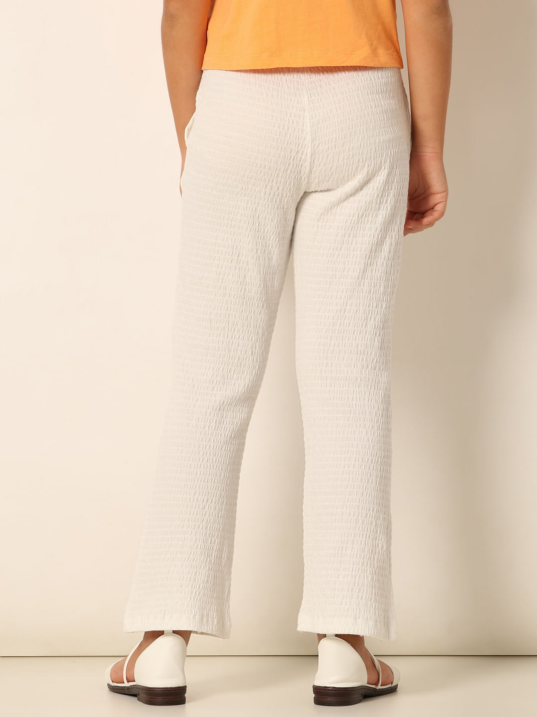 White Textured Bootcut Pants