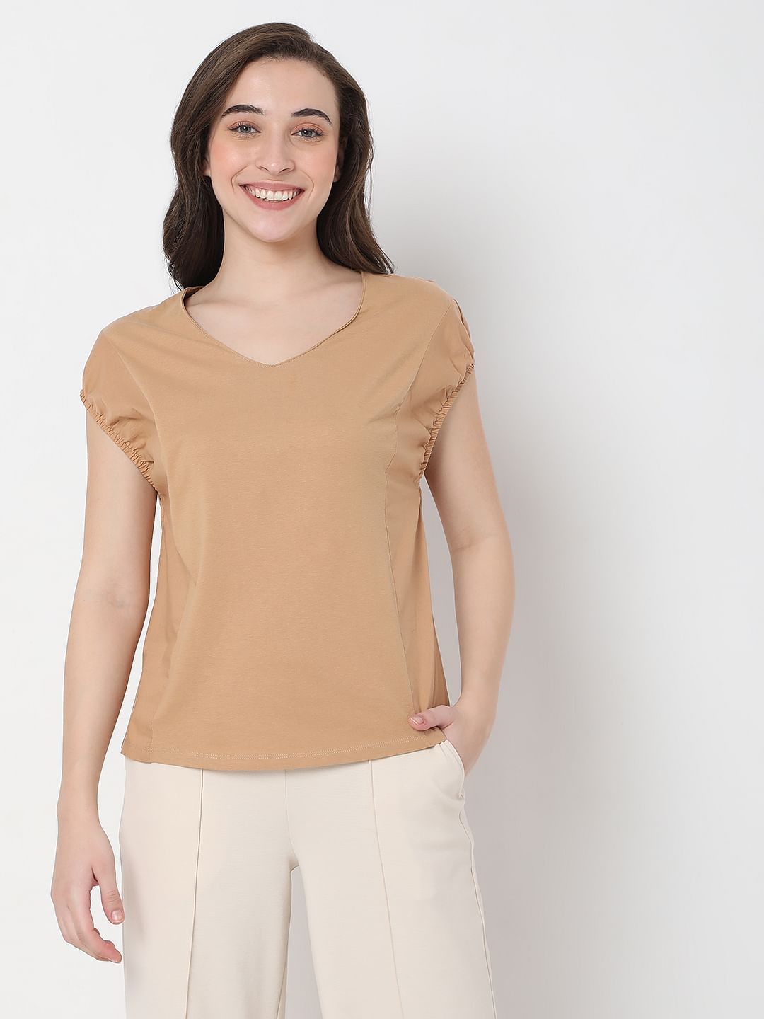Tan V-Neck Top