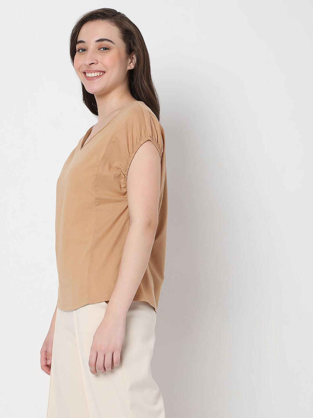 Tan V-Neck Top