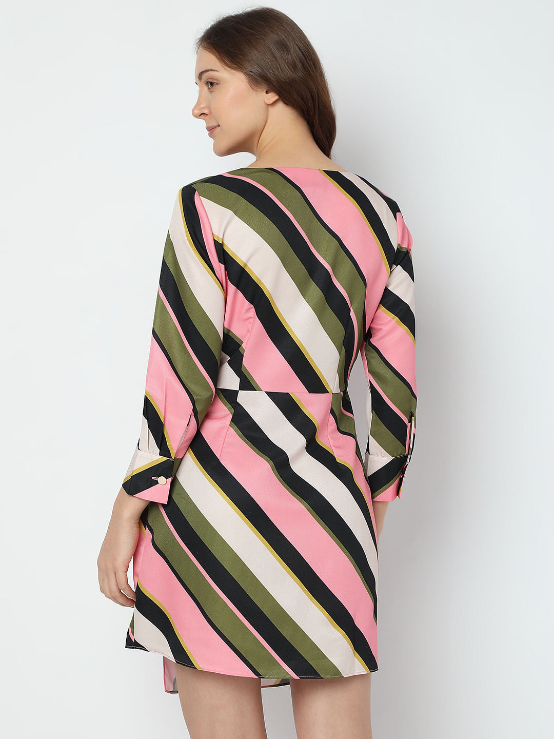 Pink Striped Overlap Mini Dress