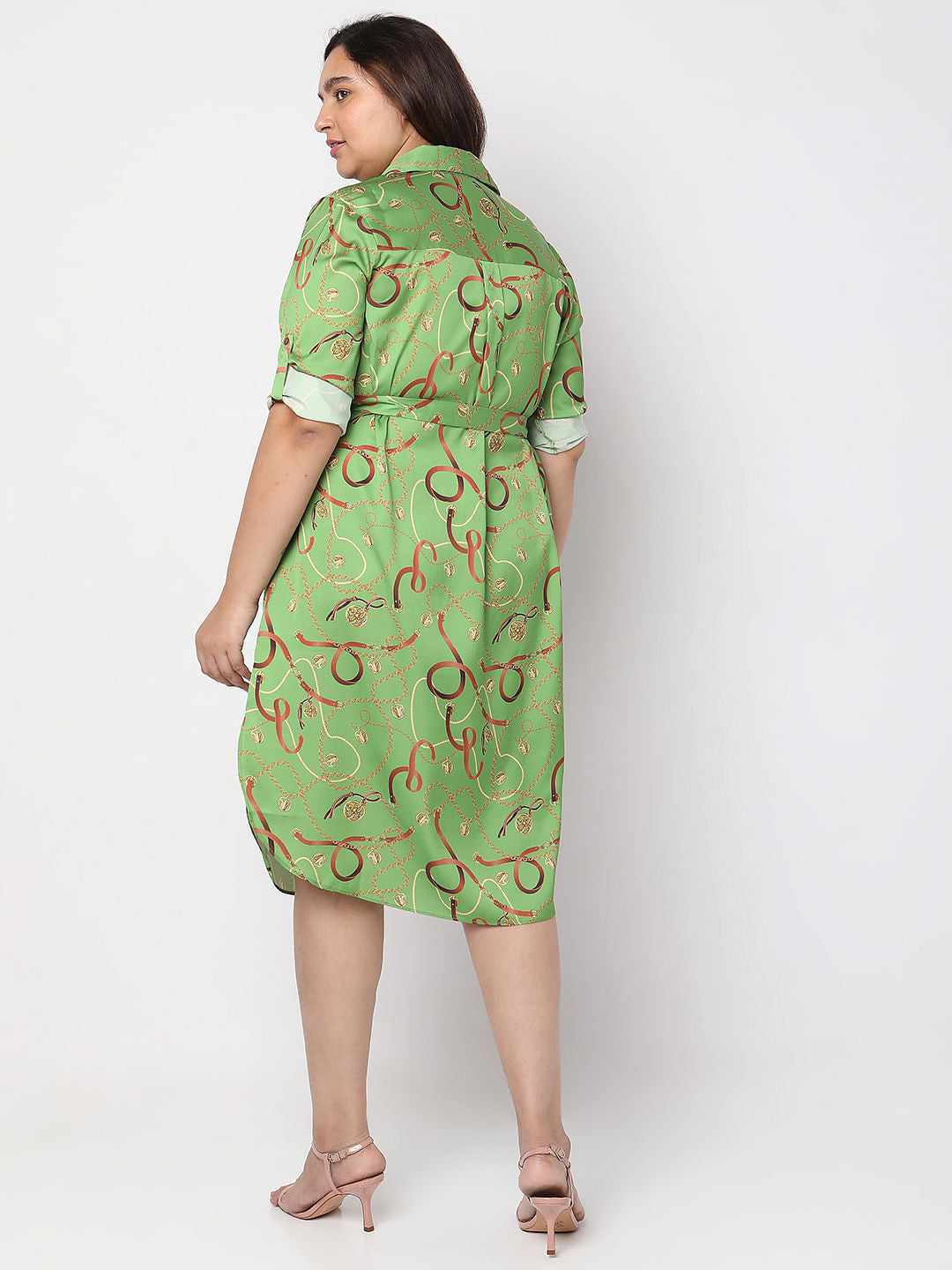 Curve Green Printed Shirt Dress