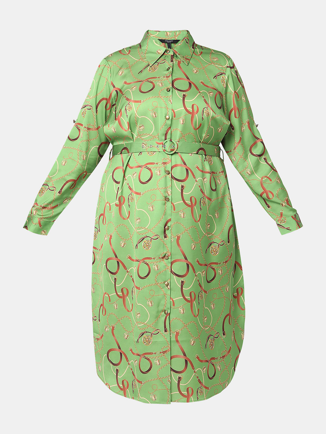 Curve Green Printed Shirt Dress