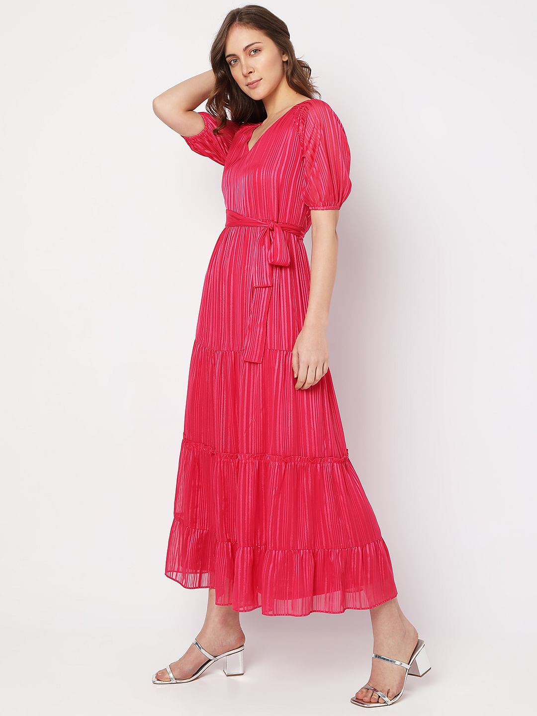 Pink Striped Tiered Maxi Dress