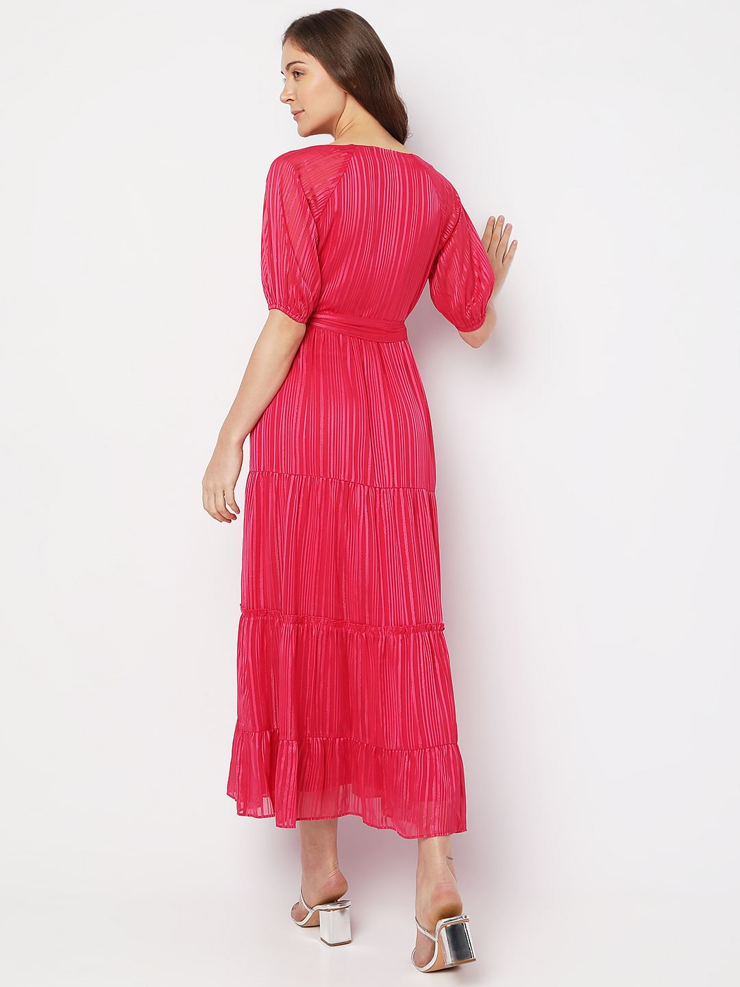 Pink Striped Tiered Maxi Dress