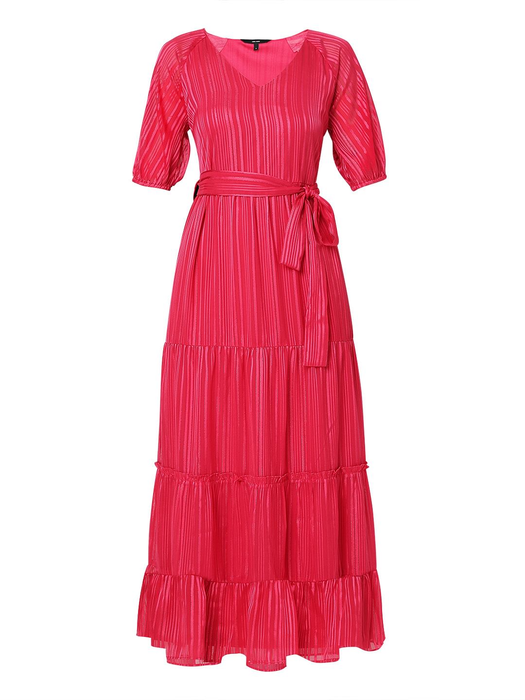 Pink Striped Tiered Maxi Dress