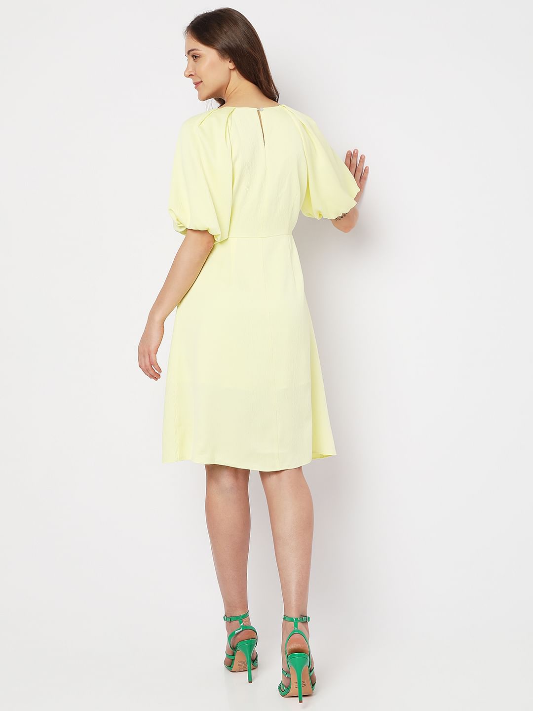 Yellow V-Neck Fit & Flare Dress