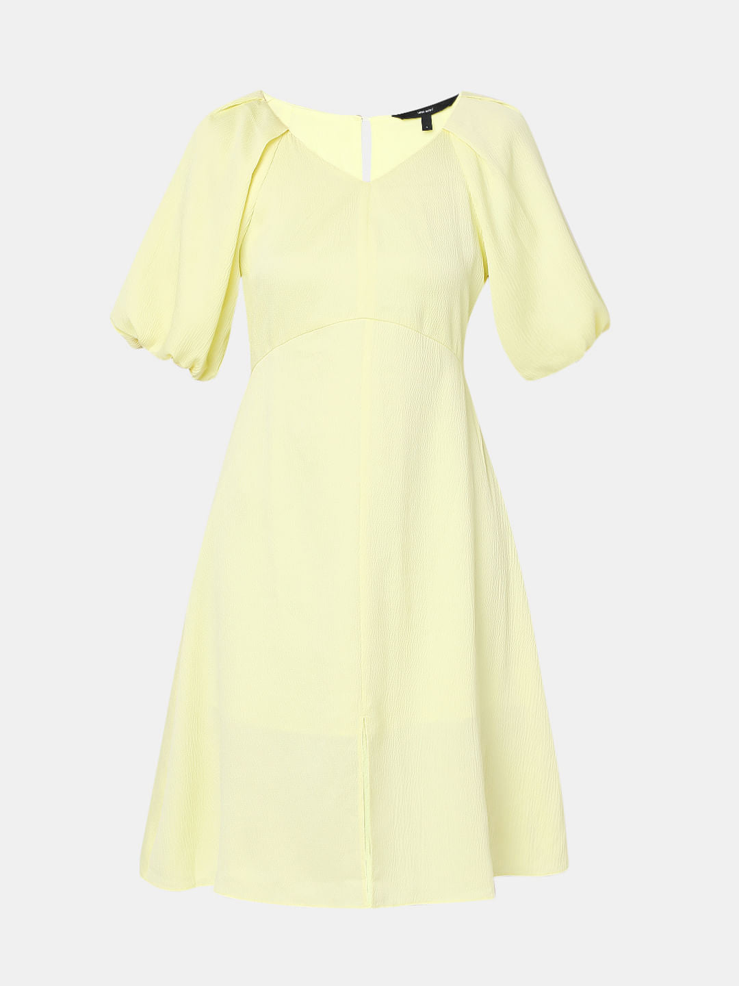 Yellow V-Neck Fit & Flare Dress