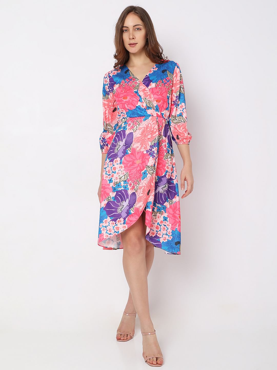Pink Floral Wrap Dress