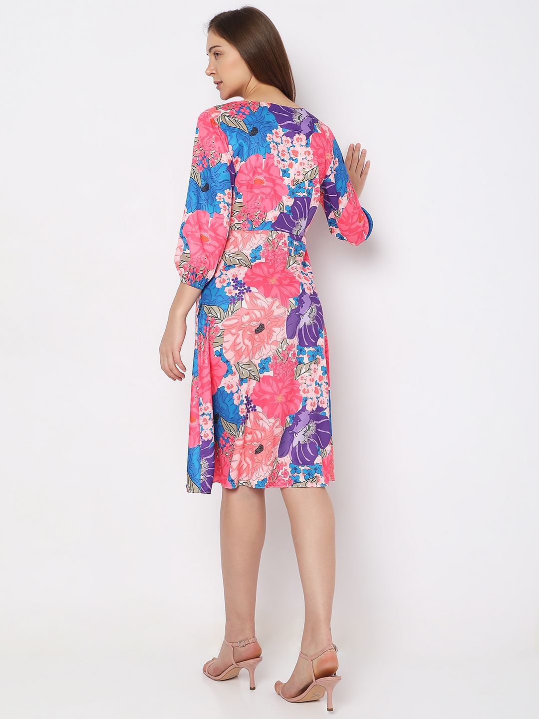 Pink Floral Wrap Dress