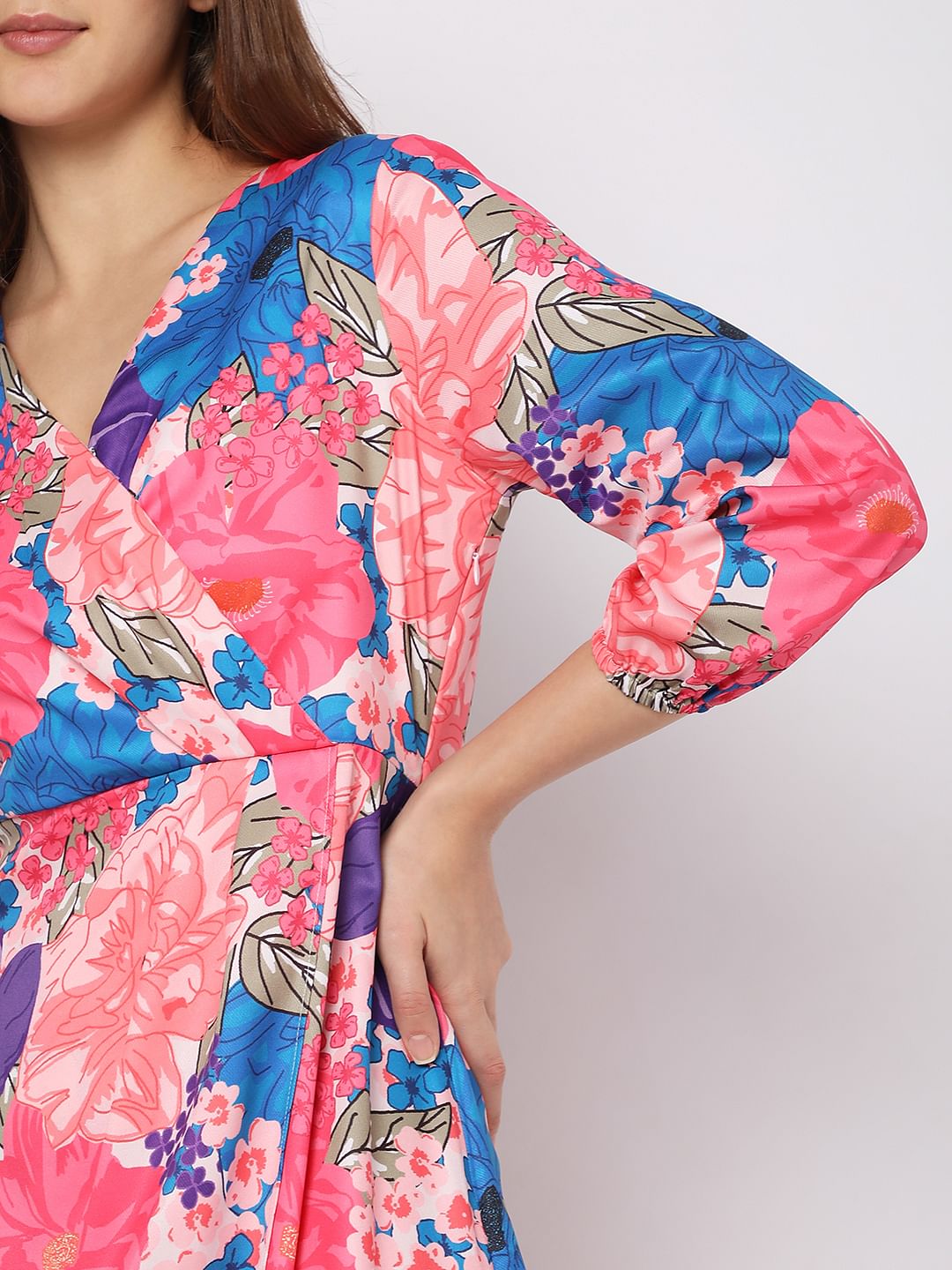 Pink Floral Wrap Dress