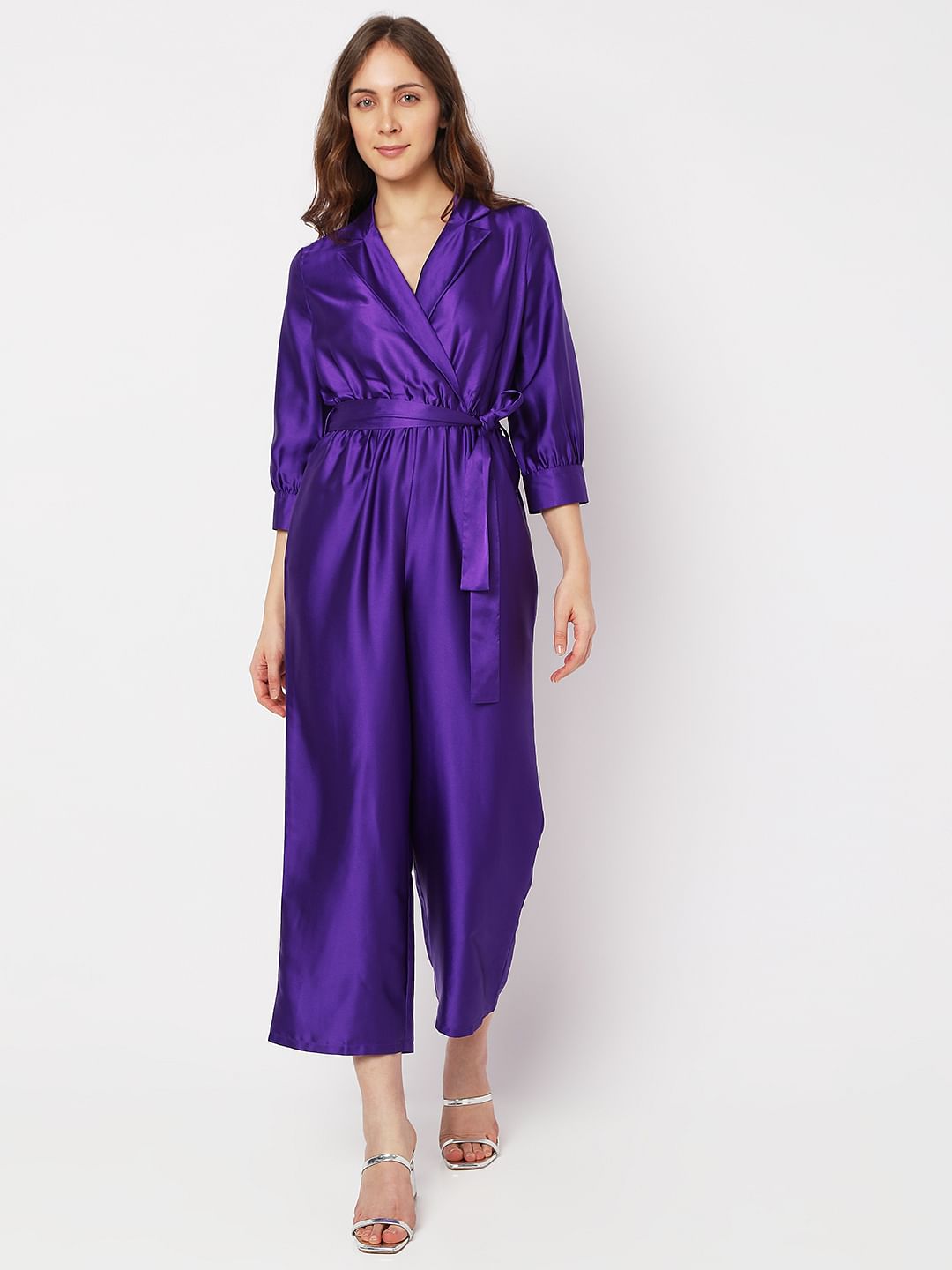 Purple Satin Wrap Jumpsuit