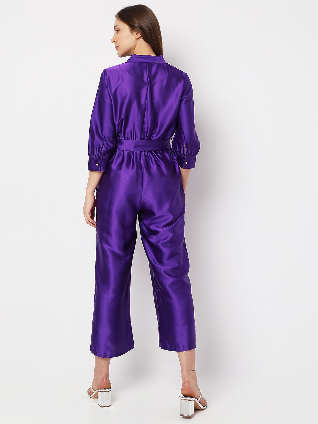 Purple Satin Wrap Jumpsuit