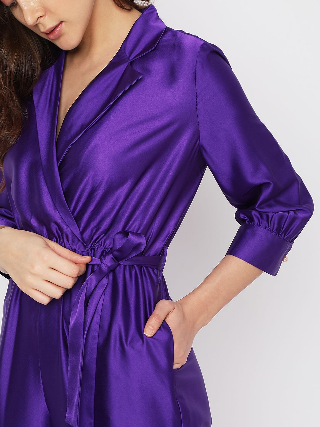 Purple Satin Wrap Jumpsuit
